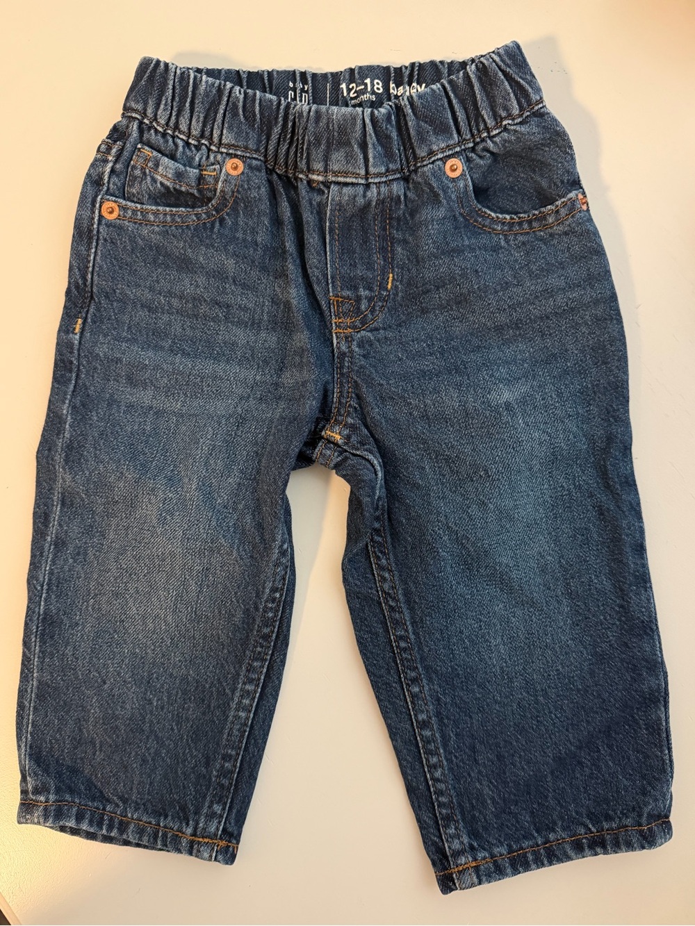 Baby Gap Elastic Waist Baggy Denim Jeans - Dark Blue 12-18M